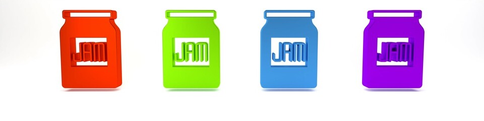 Colorful Jam jar icon isolated on white background. Minimalism concept. 3D render illustration