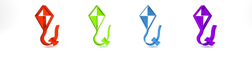 Colorful Kite icon isolated on white background. Minimalism concept. 3D render illustration