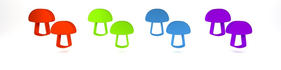 Colorful Mushroom icon isolated on white background. Minimalism concept. 3D render illustration