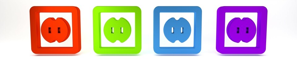 Colorful Electrical outlet icon isolated on white background. Power socket. Rosette symbol. Minimalism concept. 3D render illustration