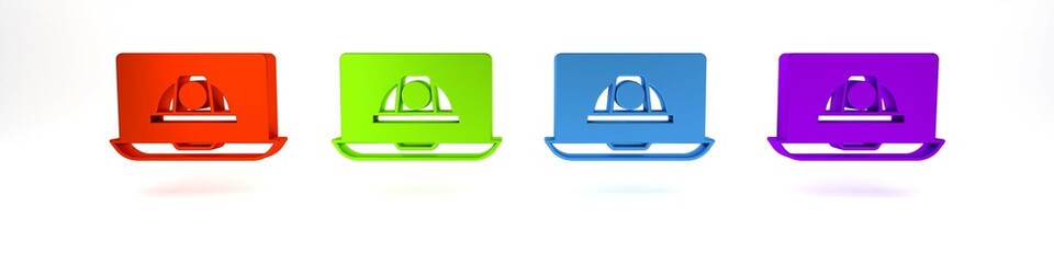 Colorful Worker safety helmet icon isolated on white background. Minimalism concept. 3D render illustration
