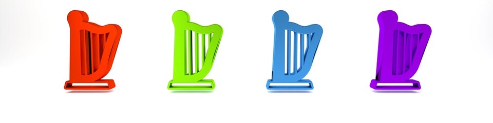 Colorful Harp icon isolated on white background. Classical music instrument, orhestra string acoustic element. Minimalism concept. 3D render illustration