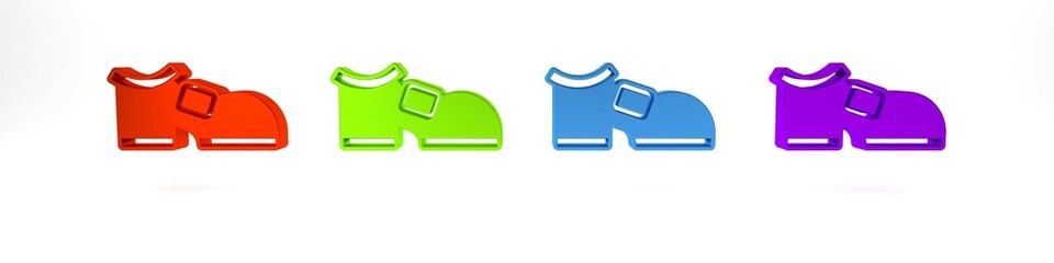 Colorful Leprechaun boot icon isolated on white background. Happy Saint Patricks day. National Irish holiday. Minimalism concept. 3D render illustration