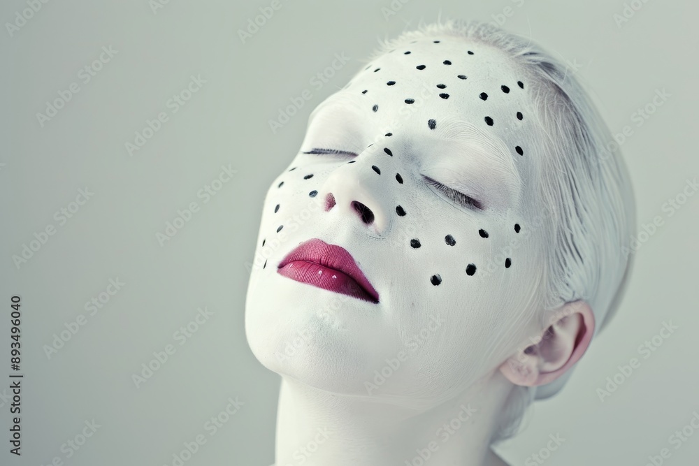 Poster a futuristic robot with a dotted face pattern and cables as a stock photo