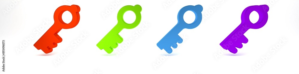 Canvas Prints Colorful Old magic key icon isolated on white background. Minimalism concept. 3D render illustration