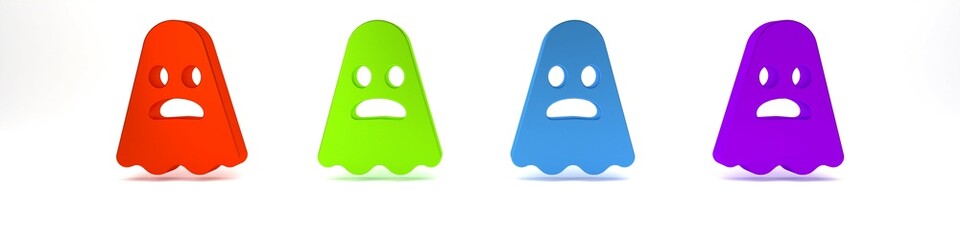 Colorful Ghost icon isolated on white background. Happy Halloween party. Minimalism concept. 3D render illustration