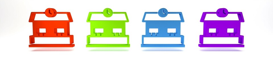 Colorful Railway station icon isolated on white background. Minimalism concept. 3D render illustration