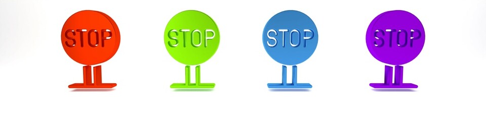 Colorful Stop sign icon isolated on white background. Traffic regulatory warning stop symbol. Minimalism concept. 3D render illustration