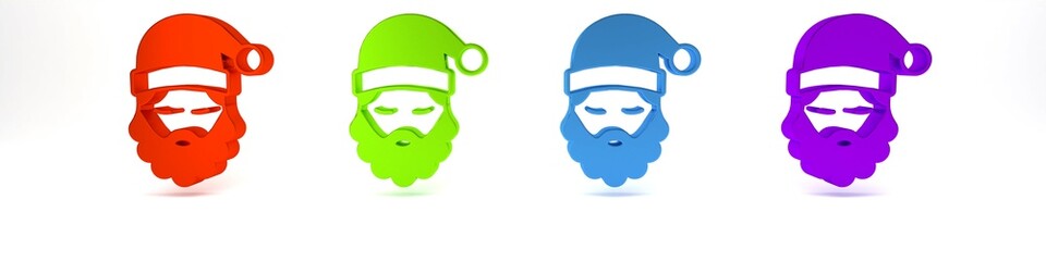 Colorful Santa Claus hat and beard icon isolated on white background. Merry Christmas and Happy New Year. Minimalism concept. 3D render illustration