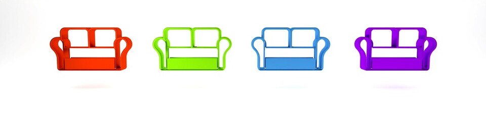Colorful Sofa icon isolated on white background. Minimalism concept. 3D render illustration
