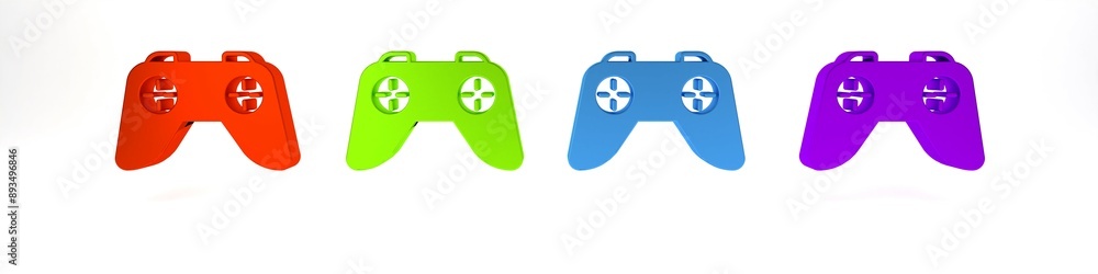 Poster colorful game controller or joystick for game console icon isolated on white background. minimalism 