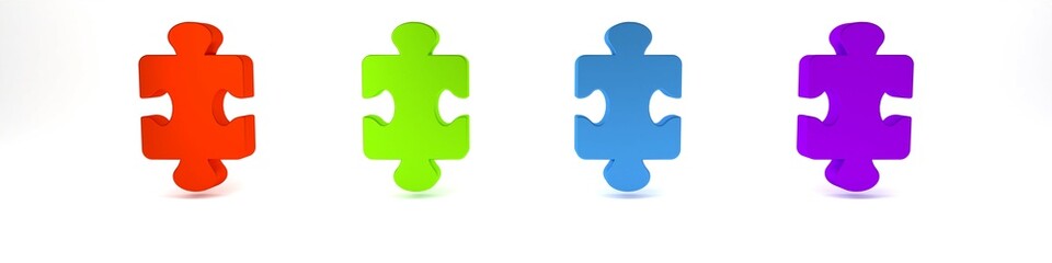 Colorful Puzzle pieces toy icon isolated on white background. Minimalism concept. 3D render illustration