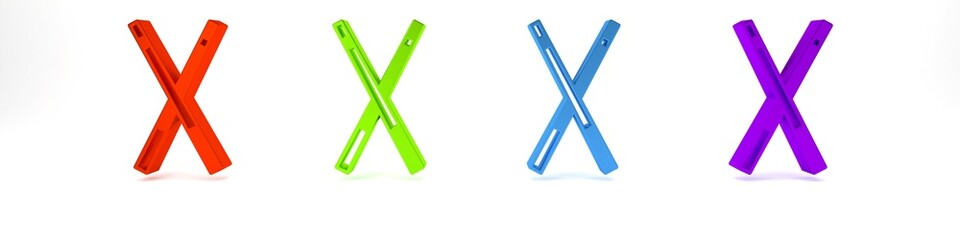 Colorful Crossed billiard cues icon isolated on white background. Minimalism concept. 3D render illustration