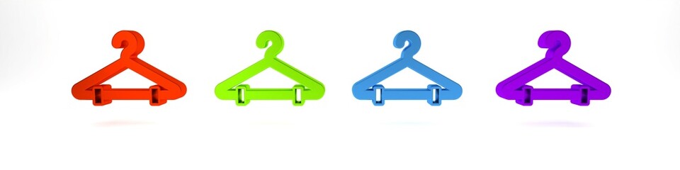 Colorful Hanger wardrobe icon isolated on white background. Cloakroom icon. Clothes service symbol. Laundry hanger sign. Minimalism concept. 3D render illustration