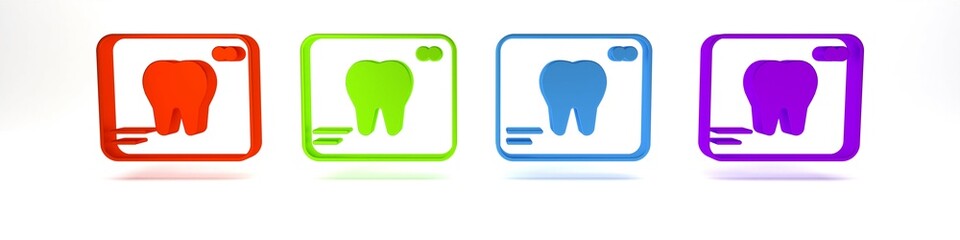 Colorful X-ray of tooth icon isolated on white background. Dental x-ray. Radiology image. Minimalism concept. 3D render illustration