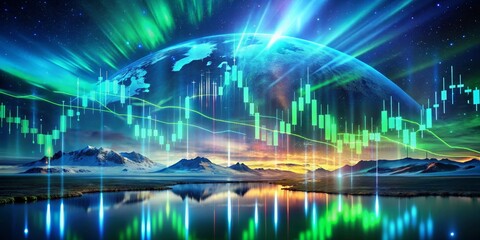 Obraz premium Global Market Trends and Earth with Aurora Borealis, Financial Stock Chart Background