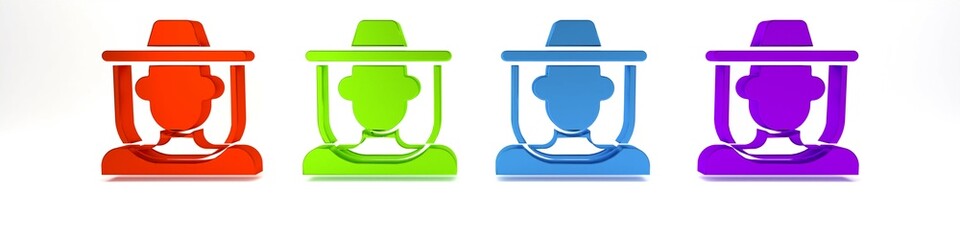 Colorful Beekeeper with protect hat icon isolated on white background. Special protective uniform. Minimalism concept. 3D render illustration