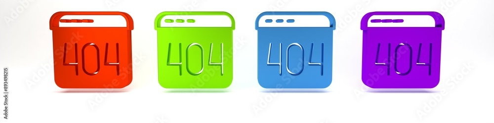 Poster colorful page with a 404 error icon isolated on white background. template reports that the page is 