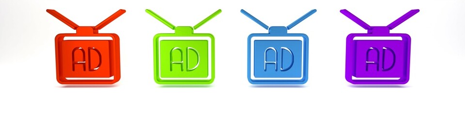 Colorful Advertising icon isolated on white background. Concept of marketing and promotion process. Responsive ads. Social media advertising. Minimalism concept. 3D render illustration