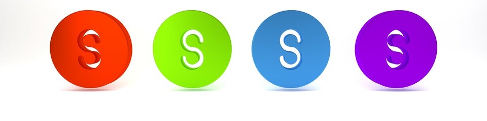 Colorful Compass south icon isolated on white background. Windrose navigation symbol. Wind rose sign. Minimalism concept. 3D render illustration