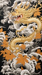 Gold and silver chinese dragons representation spirituality calligraphy.