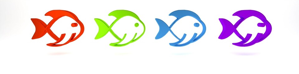 Colorful Fish icon isolated on white background. Minimalism concept. 3D render illustration