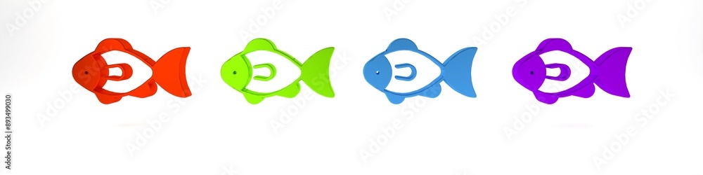 Canvas Prints Colorful Fish icon isolated on white background. Minimalism concept. 3D render illustration