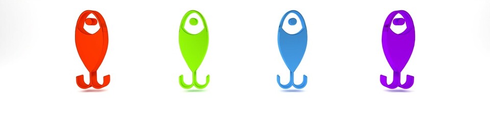 Colorful Fishing lure icon isolated on white background. Fishing tackle. Minimalism concept. 3D render illustration