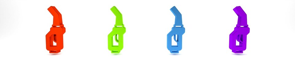 Colorful Gasoline pump nozzle icon isolated on white background. Fuel pump petrol station. Refuel service sign. Gas station icon. Minimalism concept. 3D render illustration