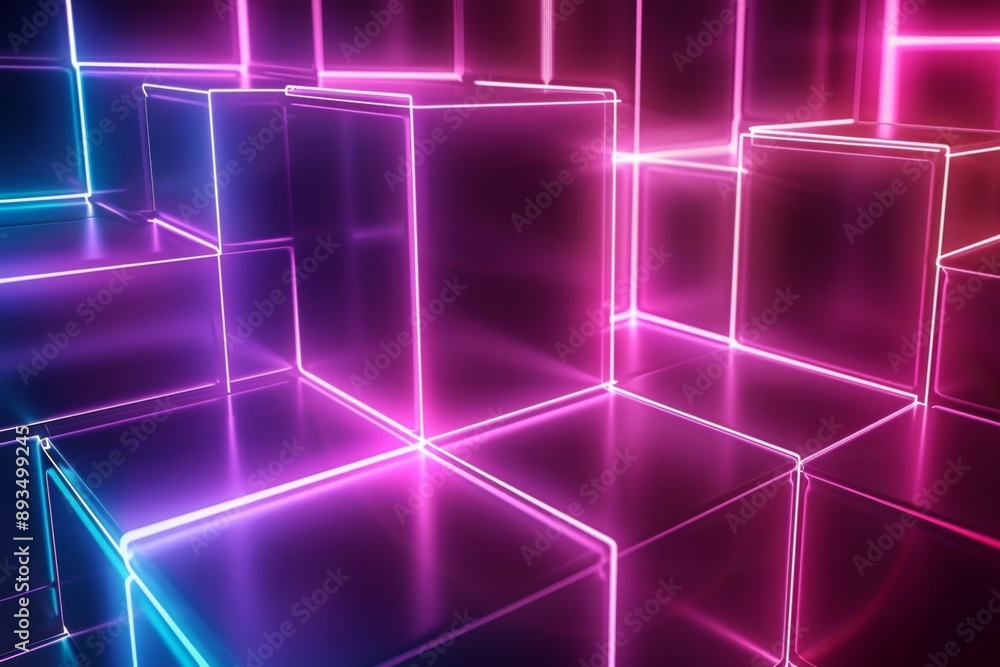 Poster generated stock created an abstract background of square and rectangle shaped neon lights reflecting