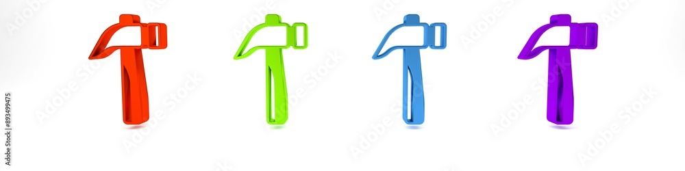 Sticker Colorful Hammer icon isolated on white background. Tool for repair. Minimalism concept. 3D render illustration