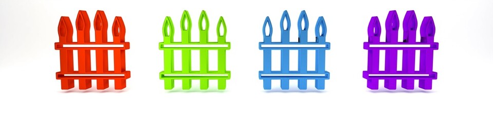 Colorful Classic iron fence with metal pillars icon isolated on white background. Ancient wrought iron fence. Minimalism concept. 3D render illustration