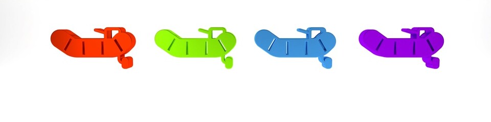 Colorful Inflatable boat with outboard motor icon isolated on white background. Minimalism concept. 3D render illustration