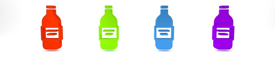 Colorful Glass bottle of vodka icon isolated on white background. Minimalism concept. 3D render illustration