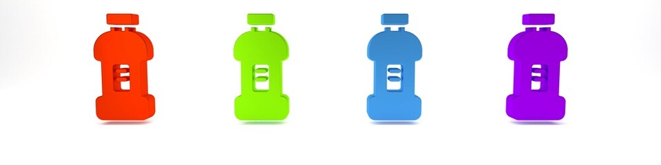 Colorful Plastic bottle for laundry detergent, bleach, dishwashing liquid or another cleaning agent icon isolated on white background. Minimalism concept. 3D render illustration