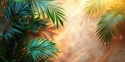 Tropical Leaves on Rustic Wall