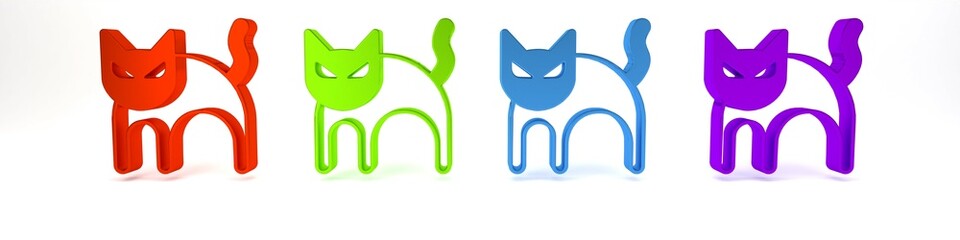 Colorful Black cat icon isolated on white background. Happy Halloween party. Minimalism concept. 3D render illustration