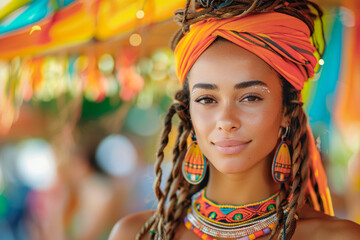 Fototapeta premium Beautiful slavic girl on carnival in rio de janeiro