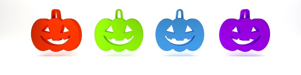Colorful Pumpkin icon isolated on white background. Happy Halloween party. Minimalism concept. 3D render illustration