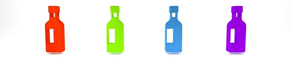 Colorful Bottle of wine icon isolated on white background. Minimalism concept. 3D render illustration
