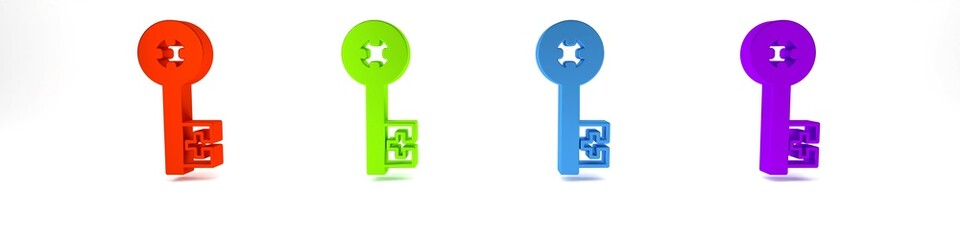 Colorful Old key icon isolated on white background. Minimalism concept. 3D render illustration