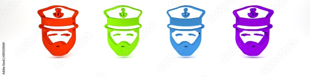 Sticker Colorful Captain of ship icon isolated on white background. Travel tourism nautical transport. Voyage passenger ship, cruise liner. Minimalism concept. 3D render illustration