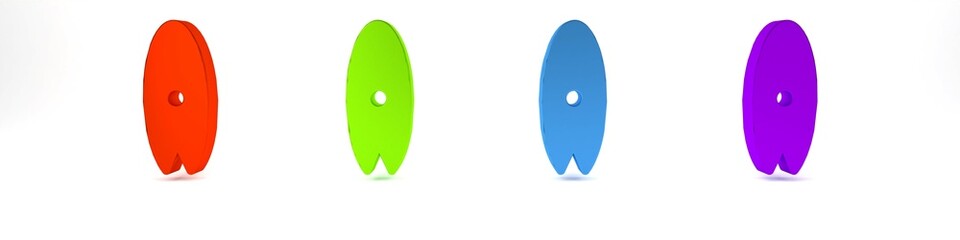 Colorful Surfboard icon isolated on white background. Surfing board. Extreme sport. Sport equipment. Minimalism concept. 3D render illustration