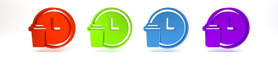 Obraz premium Colorful Round the clock delivery icon isolated on white background. Minimalism concept. 3D render illustration