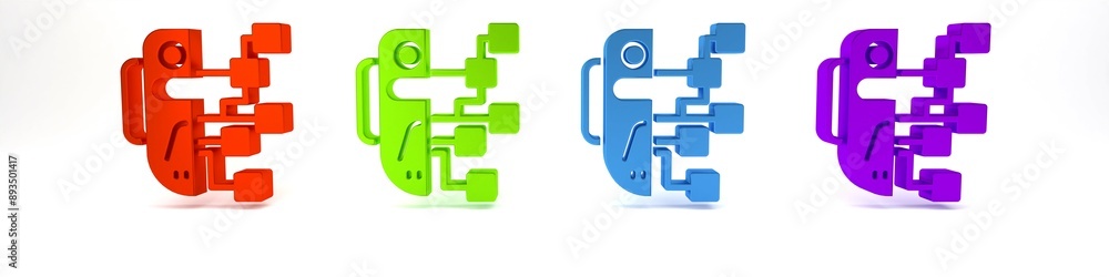 Poster colorful humanoid robot icon isolated on white background. artificial intelligence, machine learning