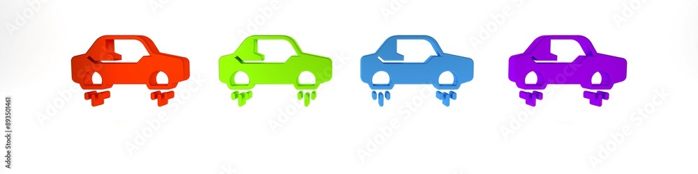 Sticker Colorful Fantastic flying car icon isolated on white background. Hover car future technology future transport. Minimalism concept. 3D render illustration