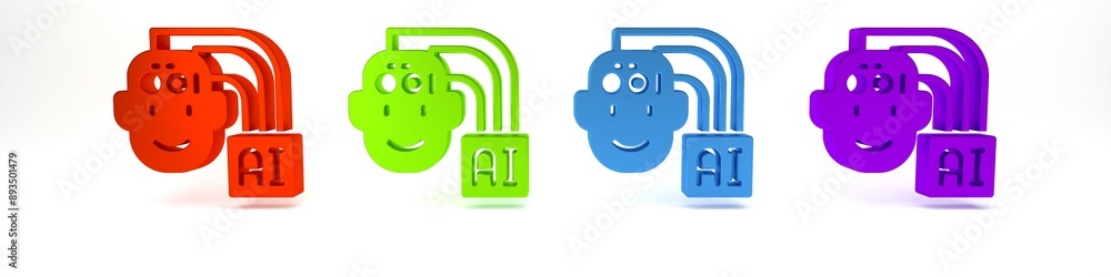 Poster colorful humanoid robot icon isolated on white background. artificial intelligence, machine learning