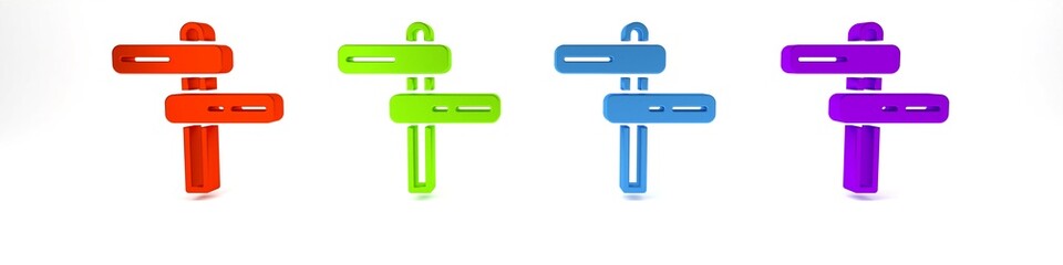 Colorful Road traffic sign. Signpost icon isolated on white background. Pointer symbol. Isolated street information sign. Direction sign. Minimalism concept. 3D render illustration