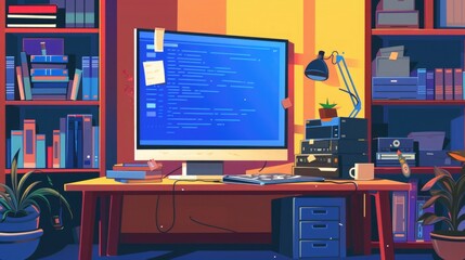 room or office. the computer shows an error. dead blue screen for problem