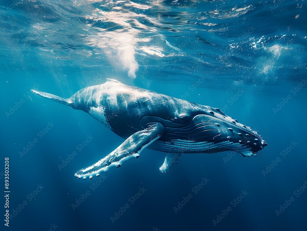 Wall mural majestic humpback whale swimming gracefully through the deep blue ocean